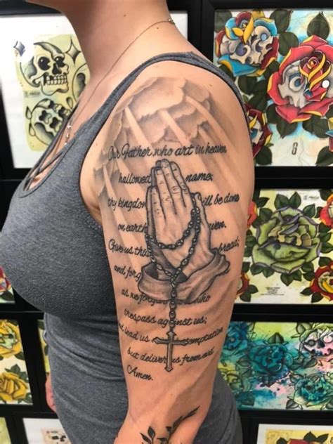 cross praying hands tattoo designs|the lord's prayer tattoo designs.